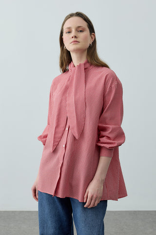 Fularlı Ekose Gömlek Kırmızı