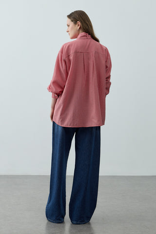 Fularlı Ekose Gömlek Kırmızı