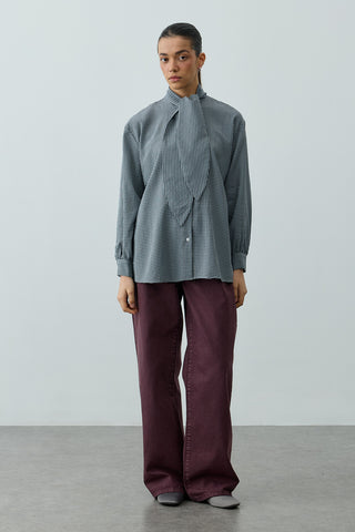 Fularlı Ekose Gömlek Lacivert