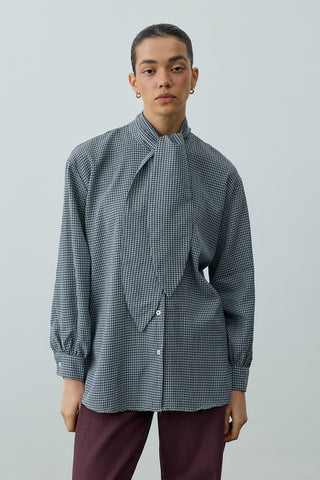 Fularlı Ekose Gömlek Lacivert