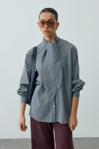 Fularlı Ekose Gömlek Lacivert