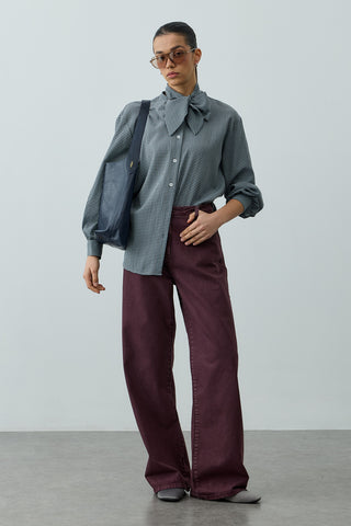 Fularlı Ekose Gömlek Lacivert