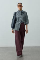 Fularlı Ekose Gömlek Lacivert