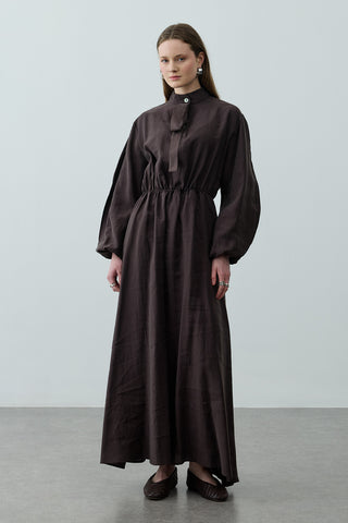 Foulardı Maxi Elbise Acı Kahve