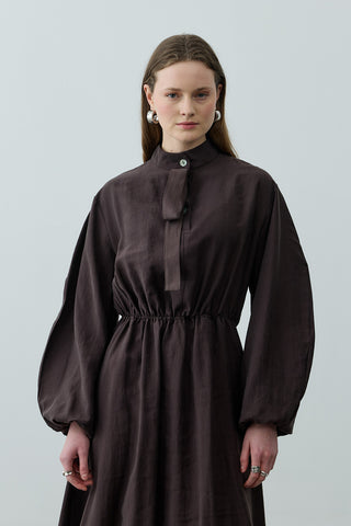 Foulardı Maxi Elbise Acı Kahve