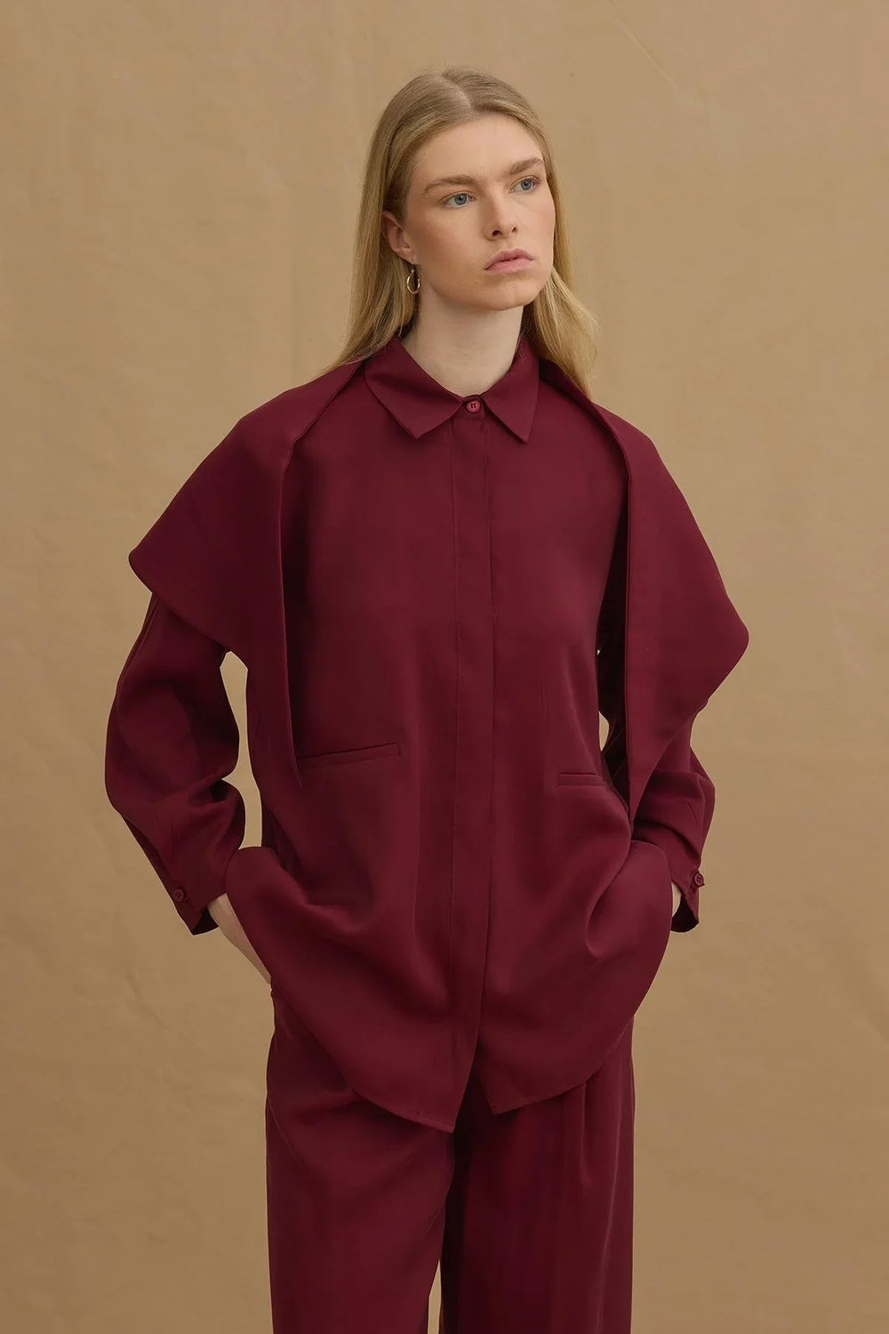 Scarf Tencel Shirt Burgundy