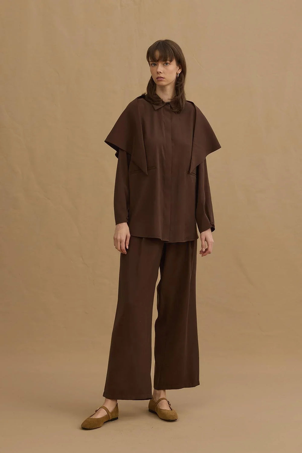 Scarf Tencel Shirt Brown