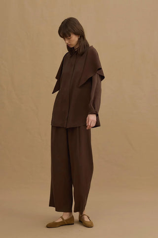 Fularlı Tensel Gömlek Kahverengi - Fahhar Design