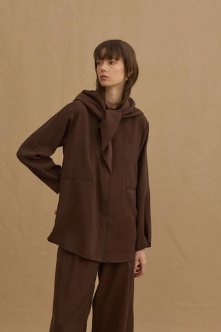 Fularlı Tensel Gömlek Kahverengi - Fahhar Design
