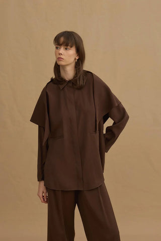 Fularlı Tensel Gömlek Kahverengi - Fahhar Design