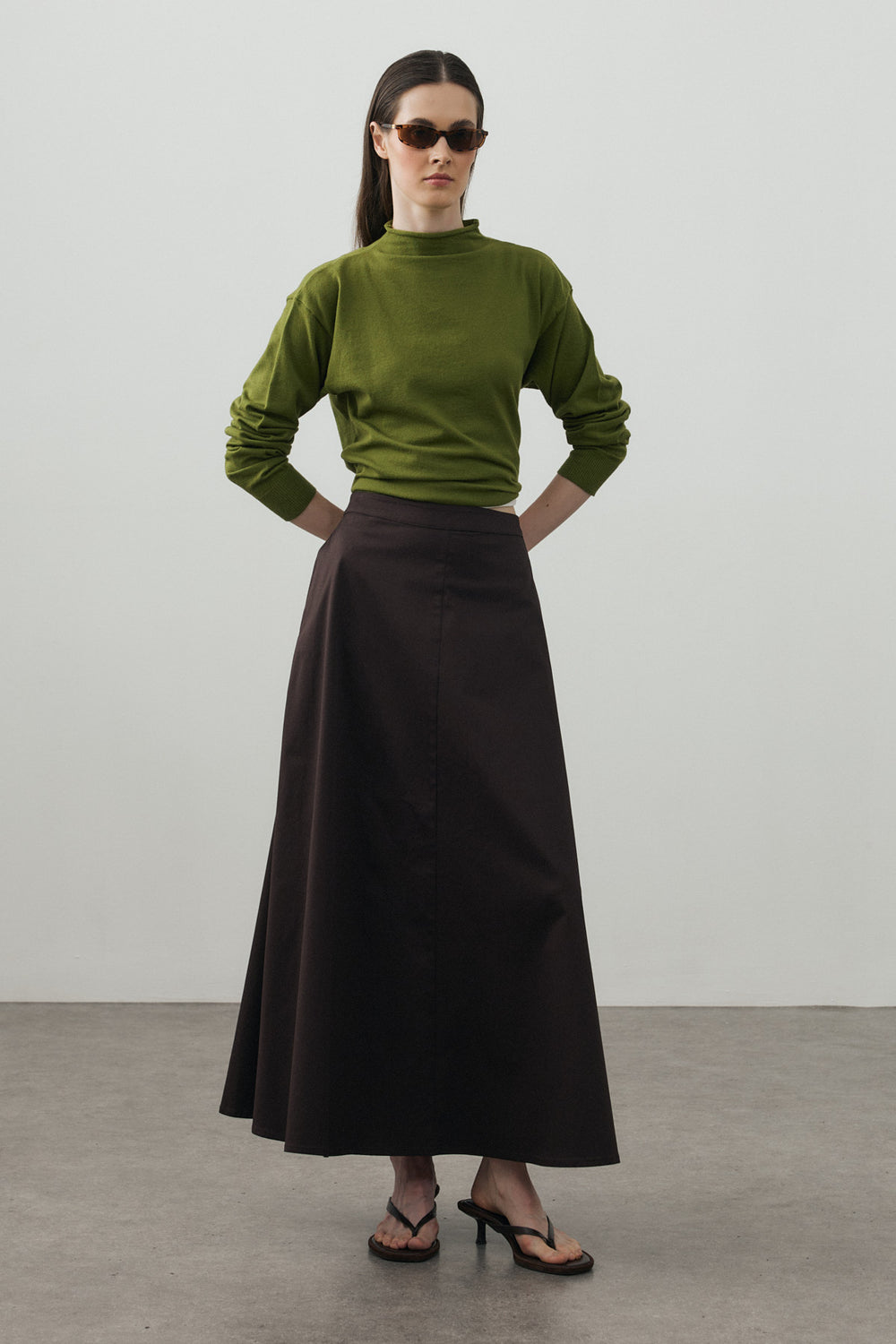 Gabardin Maxi Etek Acı Kahve