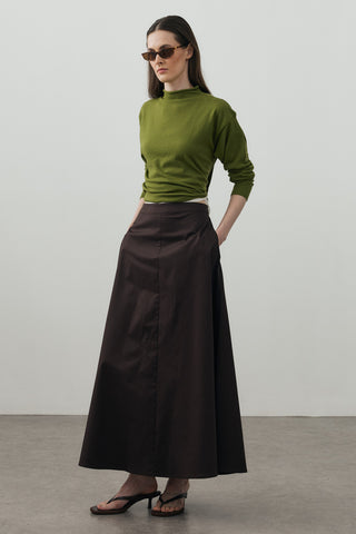 Gabardin Maxi Etek Acı Kahve