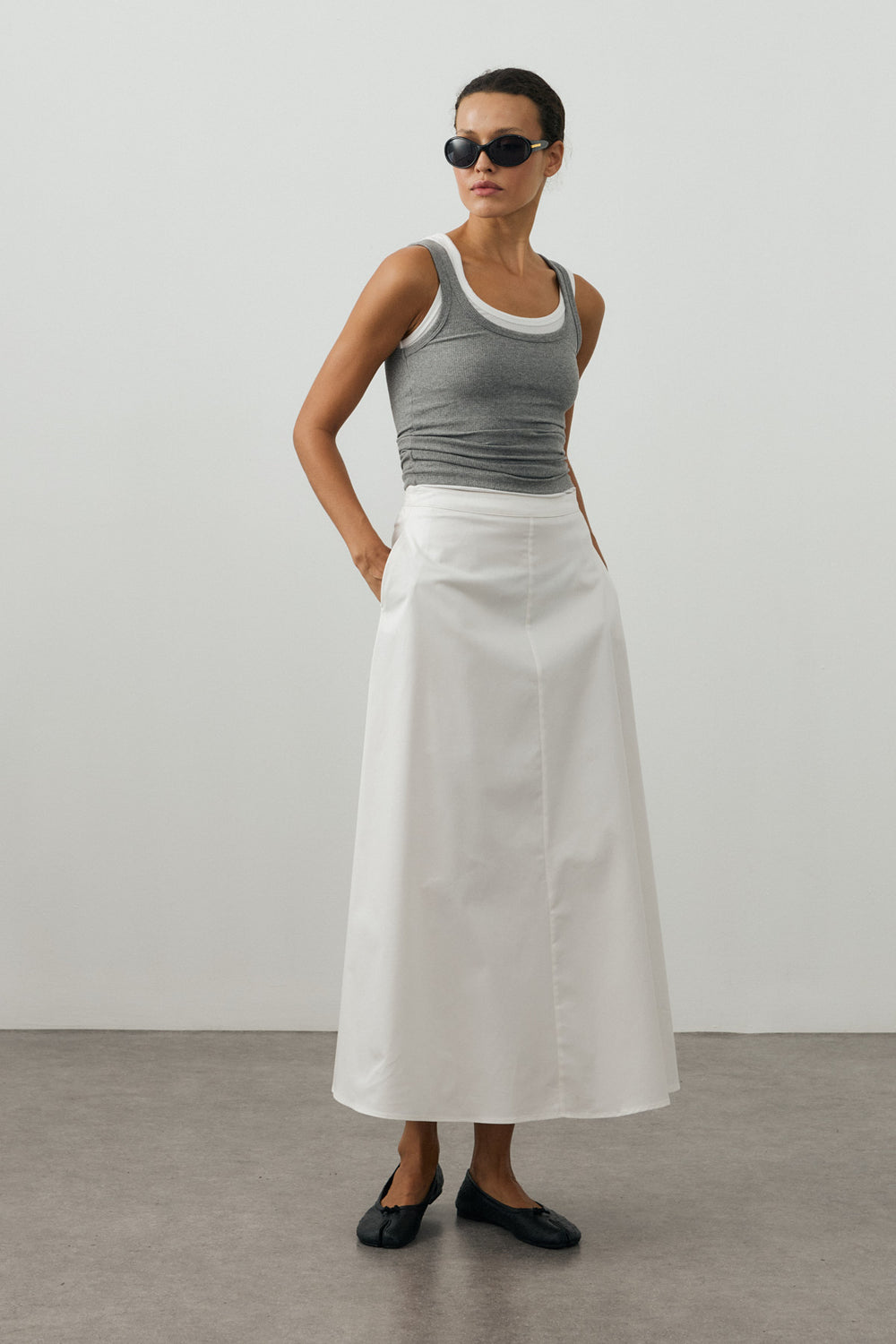Gabardin Maxi Etek Ekru