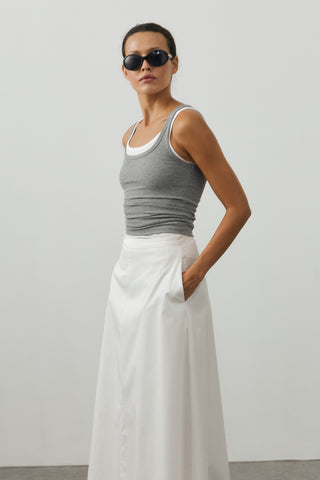 Gabardin Maxi Etek Ekru