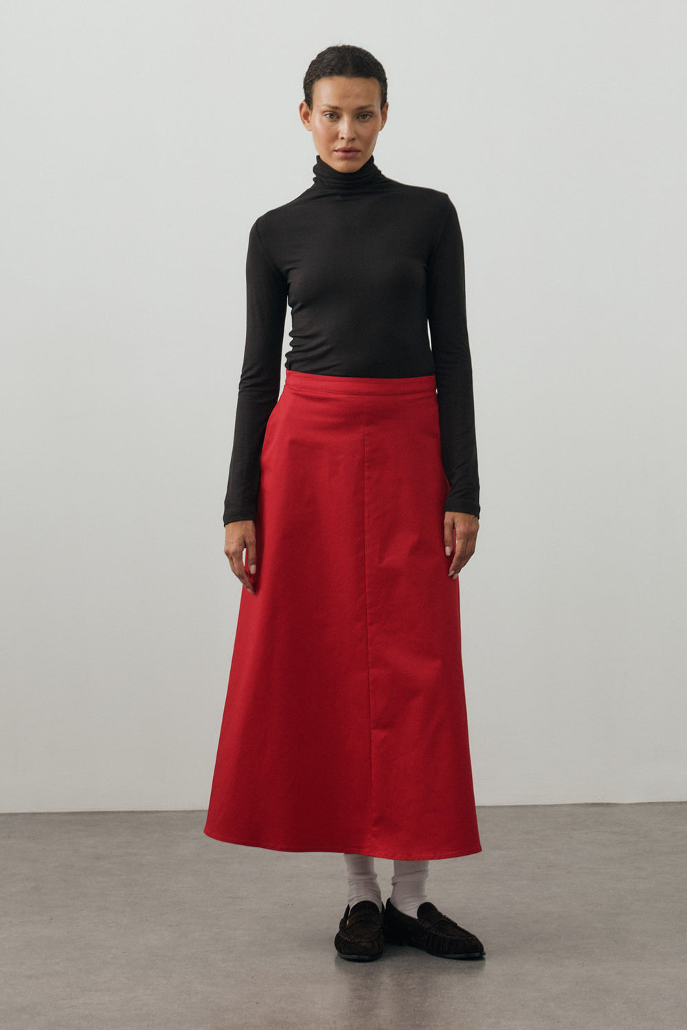 Gabardin Maxi Etek Kırmızı