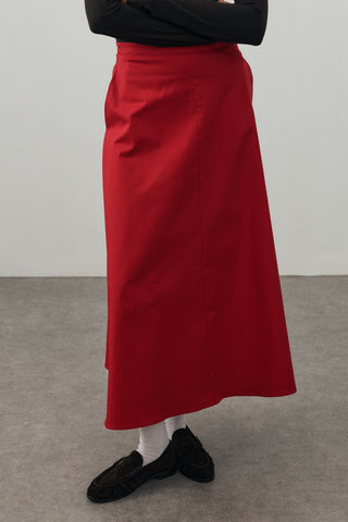 Gabardin Maxi Etek Kırmızı