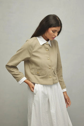 Garnished Shirt Jacket Dark Beige
