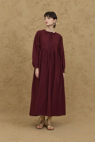 Wide Sleeve Crepe Dress Burgundy