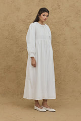 Geniş Kollu Bürümcük Elbise Ekru