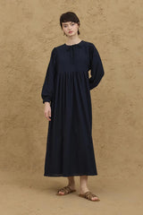 Geniş Kollu Bürümcük Elbise Lacivert
