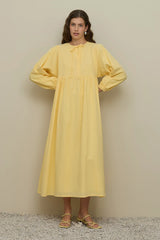 Wide Sleeve Crepe Dress Yellow