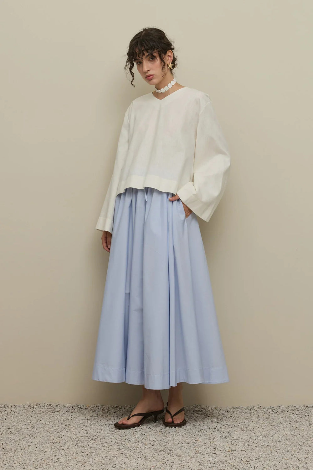 Wide Sleeve Linen Top White
