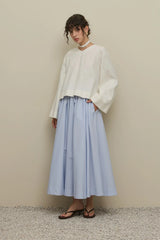 Geniş Kollu Keten Üst Beyaz