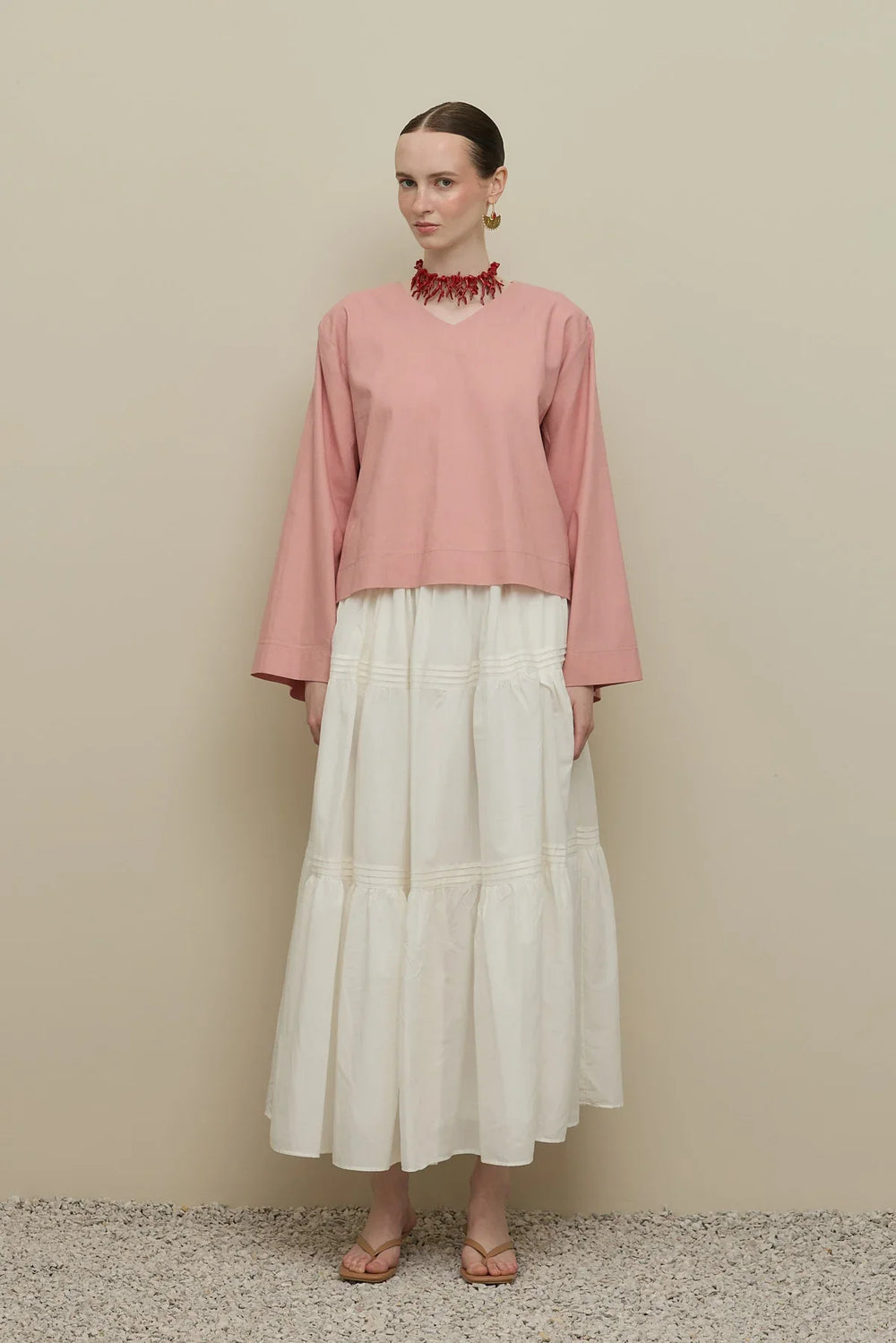 Wide Sleeve Linen Top Pink