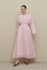 Wide Sleeve Ribbed Detail Dress Light Pink