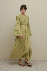 Geniş Kollu Nervür Detaylı Elbise Mint