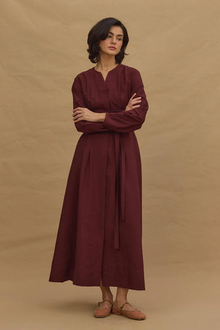 Wide Belted Dress Burgundy