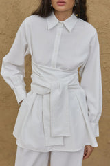 Wide Belted Linen Shirt White