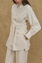 Wide Belted Linen Shirt Natural