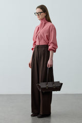 Geniş Pileli Palazzo Pantolon Kahverengi