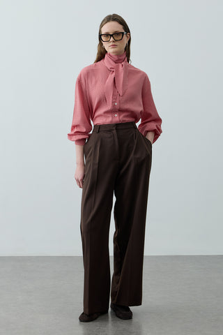 Geniş Pileli Palazzo Pantolon Kahverengi