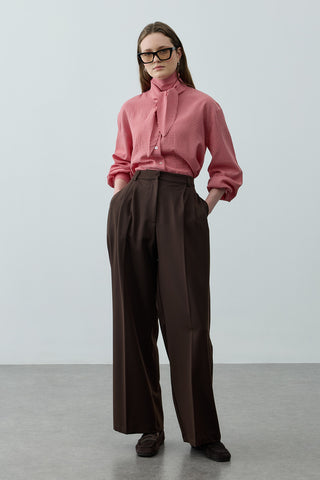 Geniş Pileli Palazzo Pantolon Kahverengi