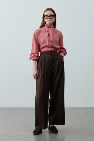 Geniş Pileli Palazzo Pantolon Kahverengi