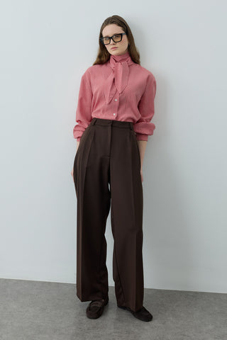 Geniş Pileli Palazzo Pantolon Kahverengi