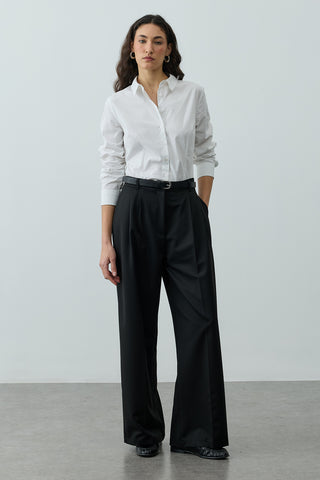 Geniş Pileli Palazzo Pantolon Siyah