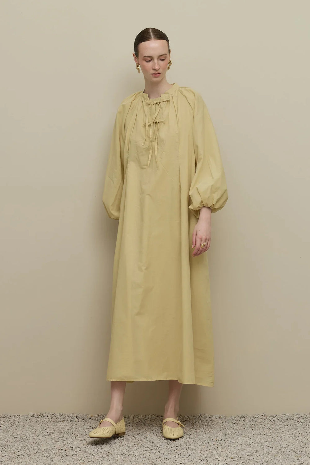 Wide Voile Dress Light Yellow