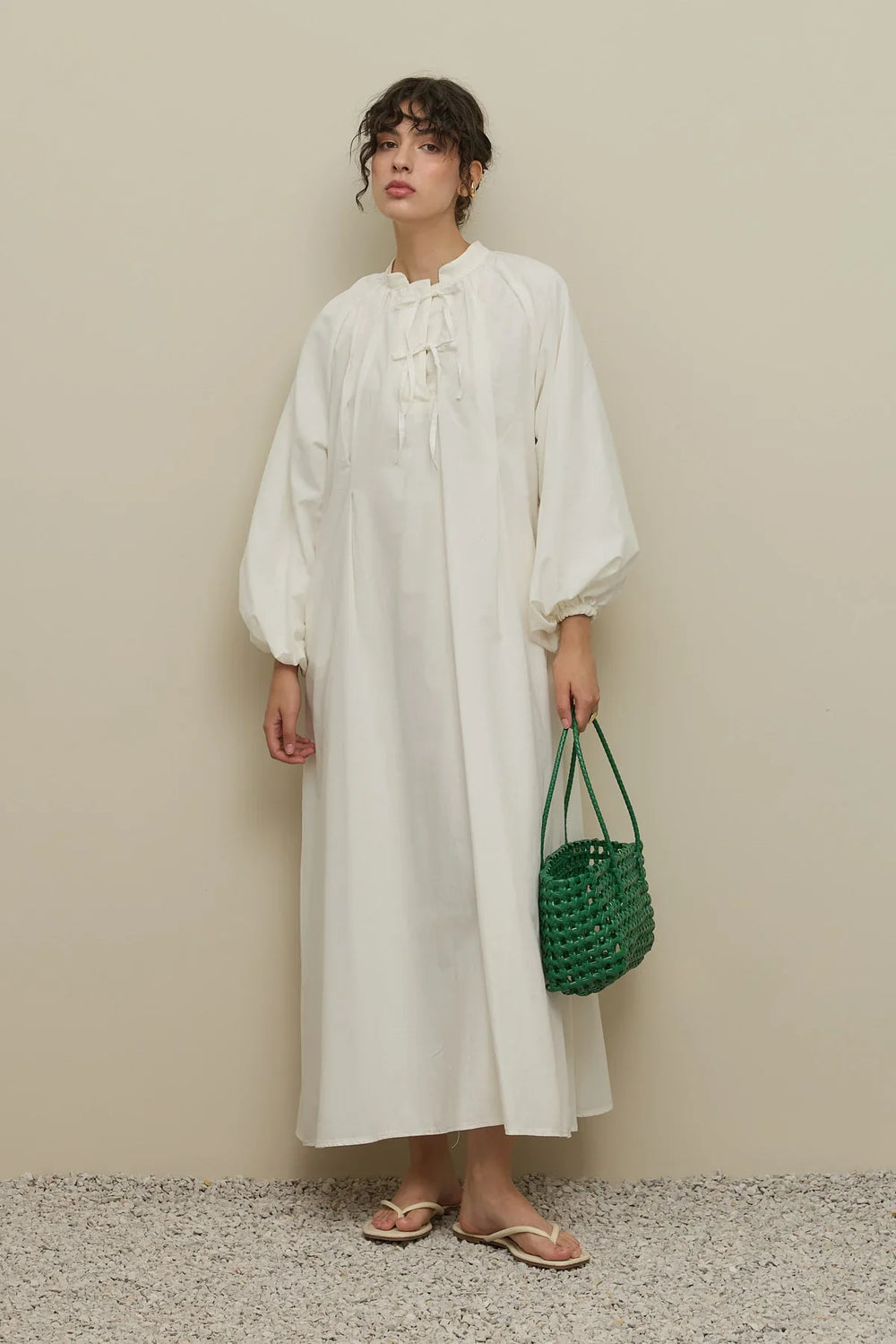 Wide Voile Dress Ecru