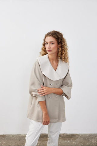 Geniş Yakalı Kadın Gömlek Ceket Taş Taş