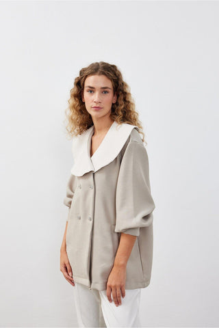 Geniş Yakalı Kadın Gömlek Ceket Taş Taş