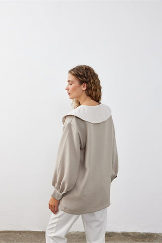 Geniş Yakalı Kadın Gömlek Ceket Taş Taş