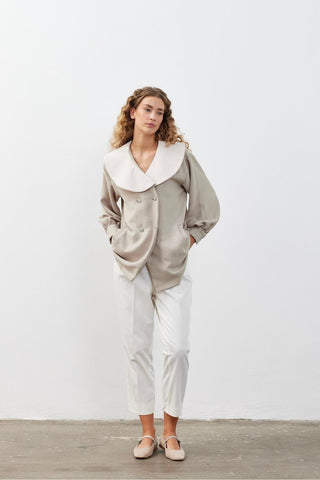 Geniş Yakalı Kadın Gömlek Ceket Taş Taş