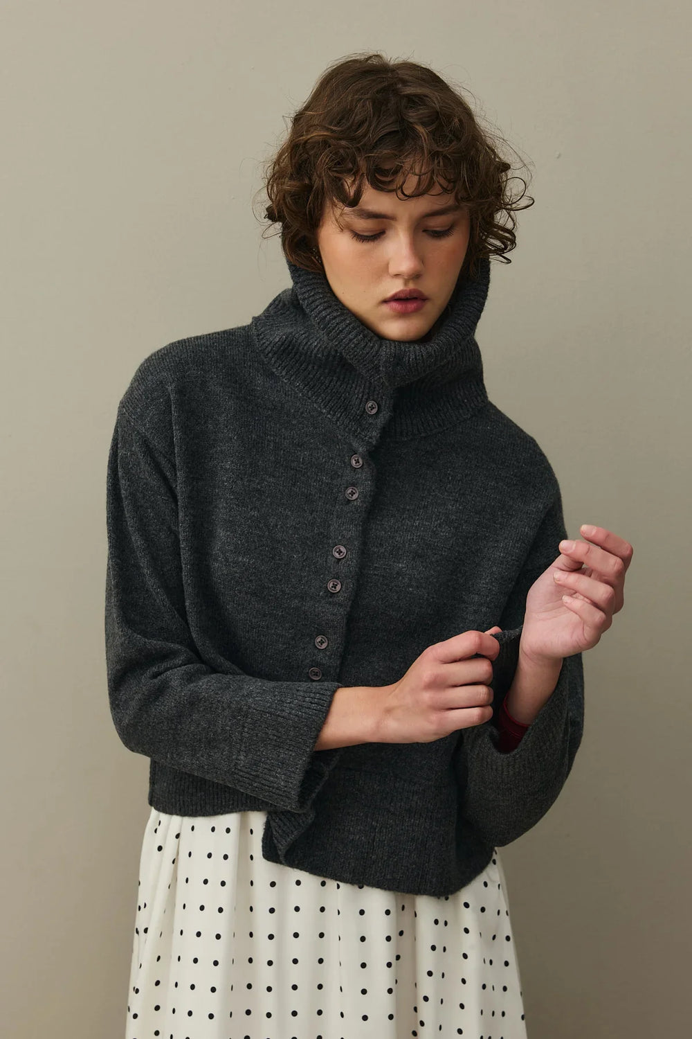 Wide Collar Mohair Cardigan Anthracite