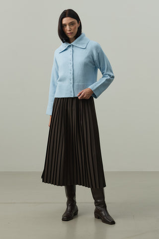 Geniş Yakalı Tiftik Hırka Bebe Mavisi