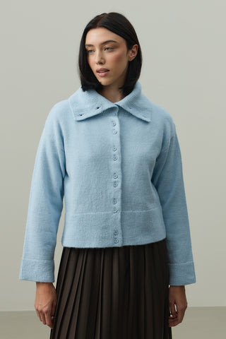 Geniş Yakalı Tiftik Hırka Bebe Mavisi