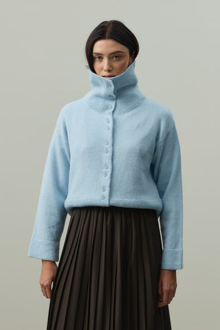 Geniş Yakalı Tiftik Hırka Bebe Mavisi