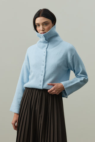 Geniş Yakalı Tiftik Hırka Bebe Mavisi